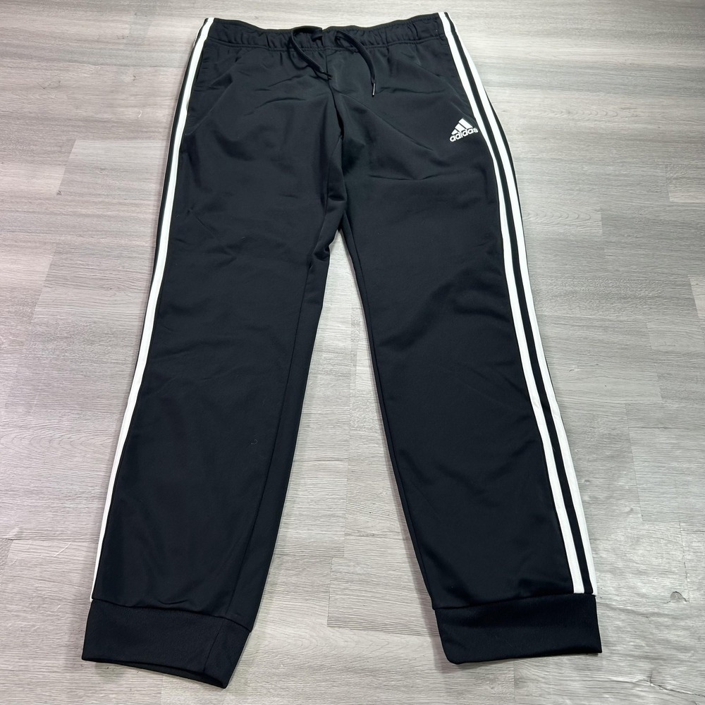 Adidas Track Pants Mens Large Black 3 Stripe Knit Elastic Waist Athletic H48447